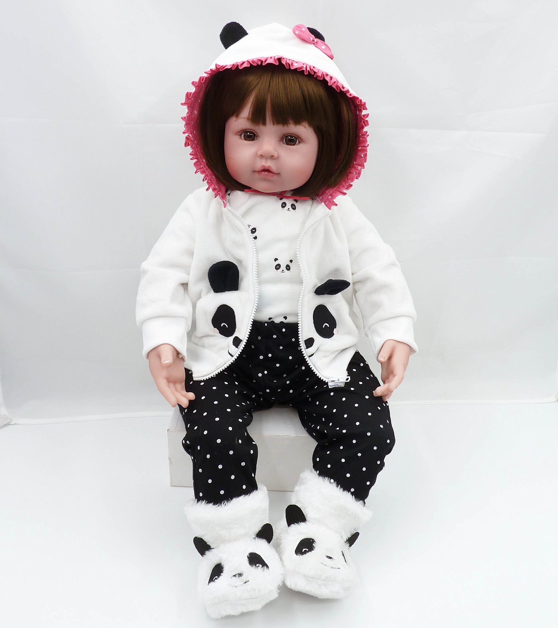 Reborn Baby Girl Dolls Clothes 18 inch Panda Outfits Accesories for 17-19 inch Reborns Doll Newborn Baby Girl Matching Clothing