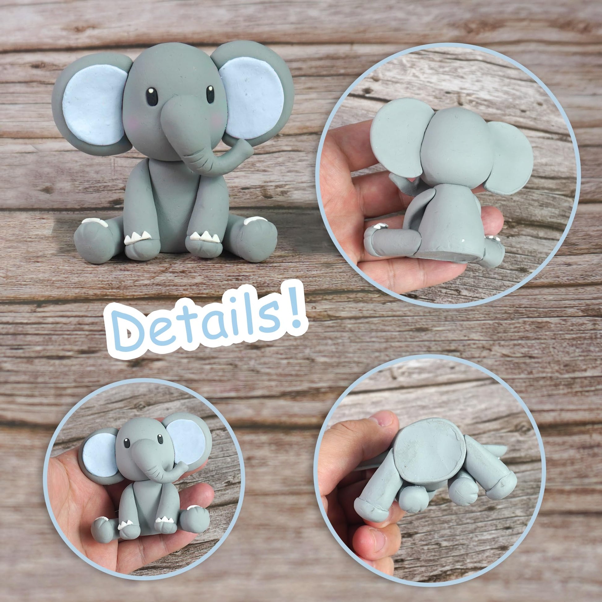 Elephant Cake Decoration with Mini Elephant Blue White Pearl Balls Hot Air Balloon for Elephant Theme Birthday Supplies (BLUE)