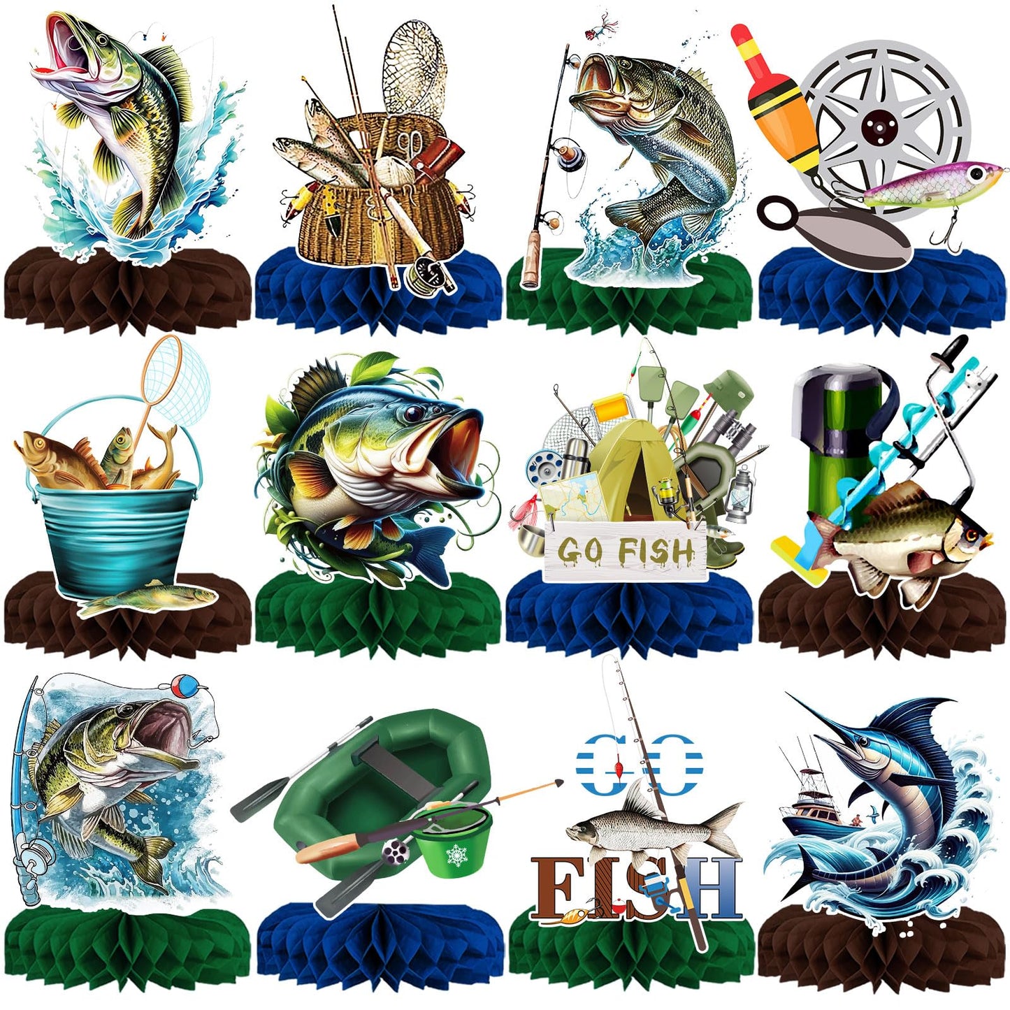 12Pcs Fishing Centerpieces, Fishing Table Decorations, Fishing Birthday Party Decorations, Gone Fishing Party Decorations, Fish Party Decorations