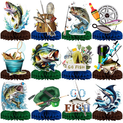 12Pcs Fishing Centerpieces, Fishing Table Decorations, Fishing Birthday Party Decorations, Gone Fishing Party Decorations, Fish Party Decorations