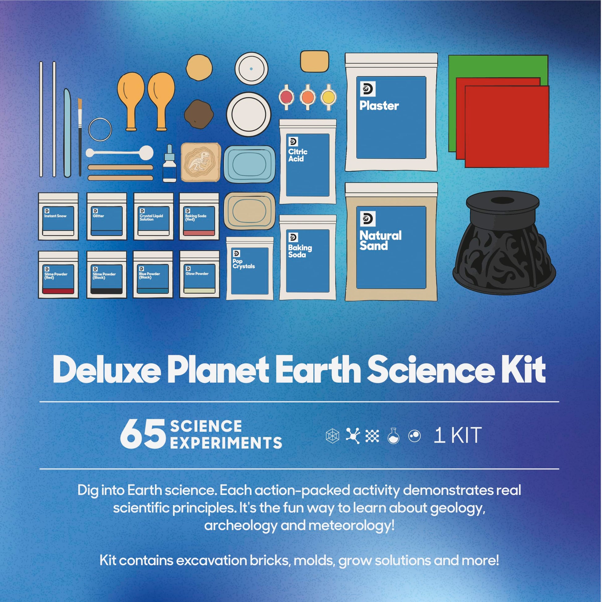 Discovery™ Planet Earth Science Kit - 65 Experiment STEM Lab for Kids| Includes DIY Volcano, Tornado, Fossils, Crystals, & Slime| Geology, Chemistry