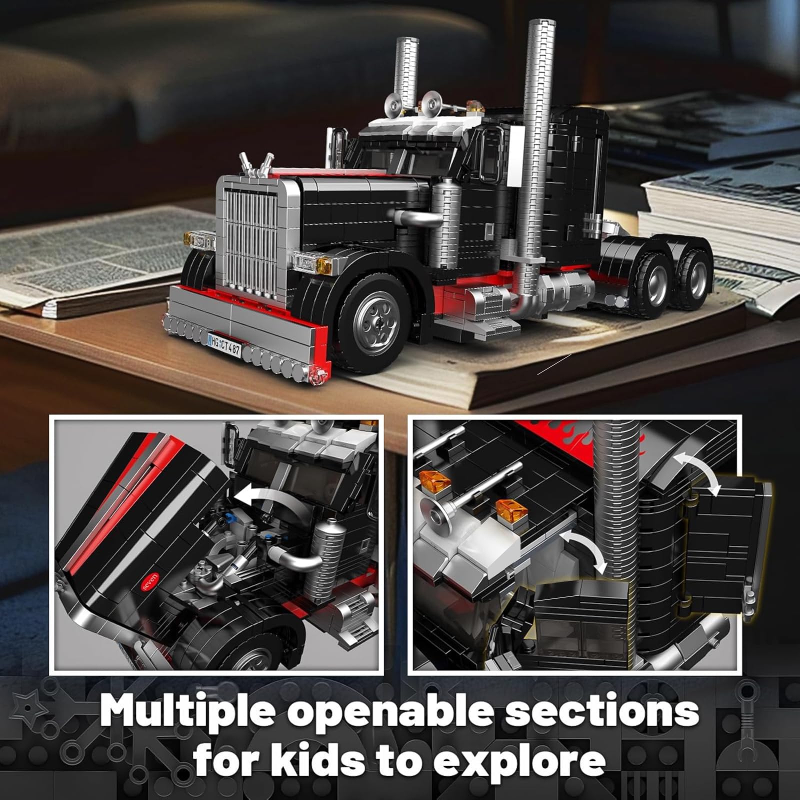 Mould King 10037 Semi Truck Building Set, Flatbed Truck Toy with 10 Wheels, Collectible Car Model to Build and Display, Creative Gift for Adult (1797