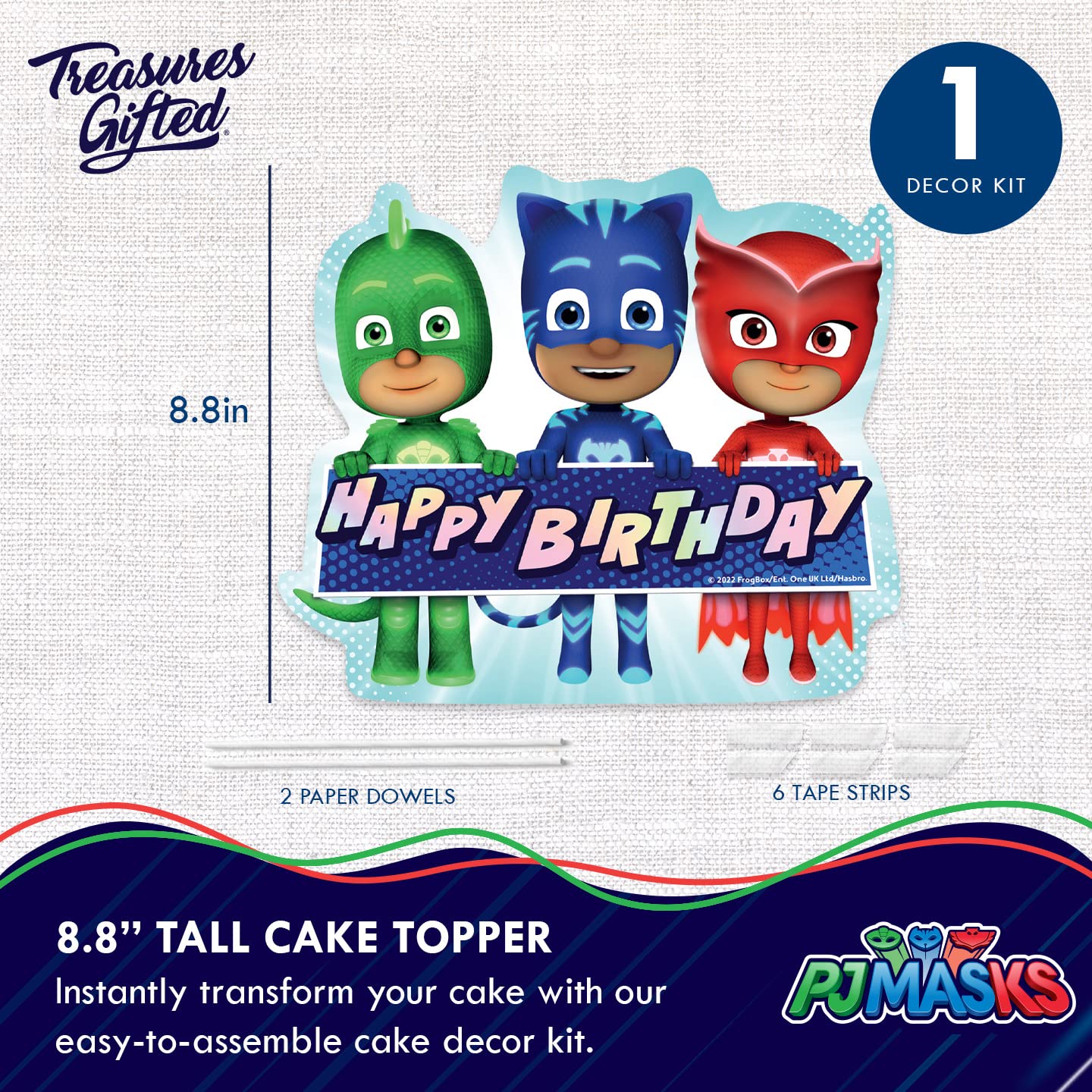 Treasures Gifted Officially Licensed PJ Masks Cake Topper - PJ Masks Birthday Party Supplies - PJ Masks Cake Decorations - PJ Mask Party Decorations