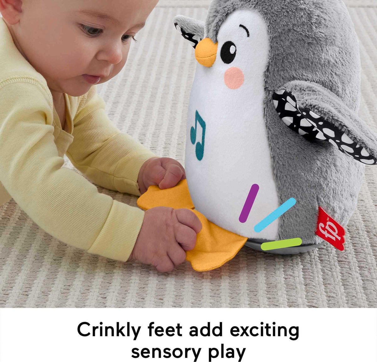 Fisher-Price Baby Tummy Time Toy Flap & Wobble Penguin, Plush with Music & Motion for Sensory Play Newborns Ages 0+ Months