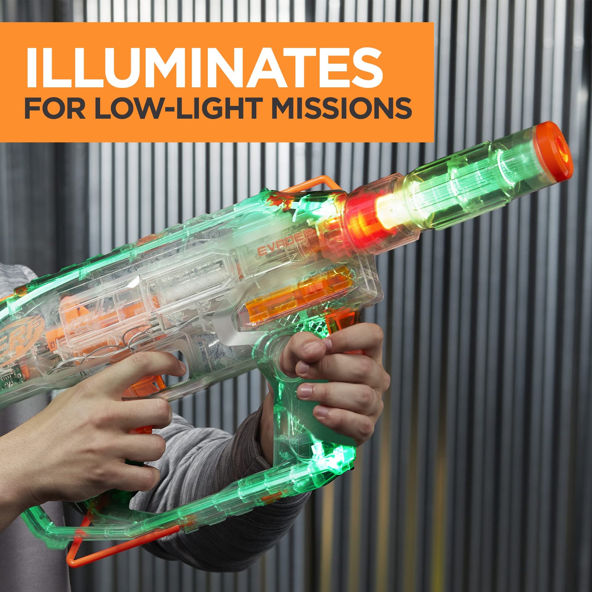 Nerf Modulus Ghost Ops Evader Motorized Blaster - Light-Up See-Through Blaster and Barrel Extension, Includes 12 Official Nerf Elite Darts (Amazon