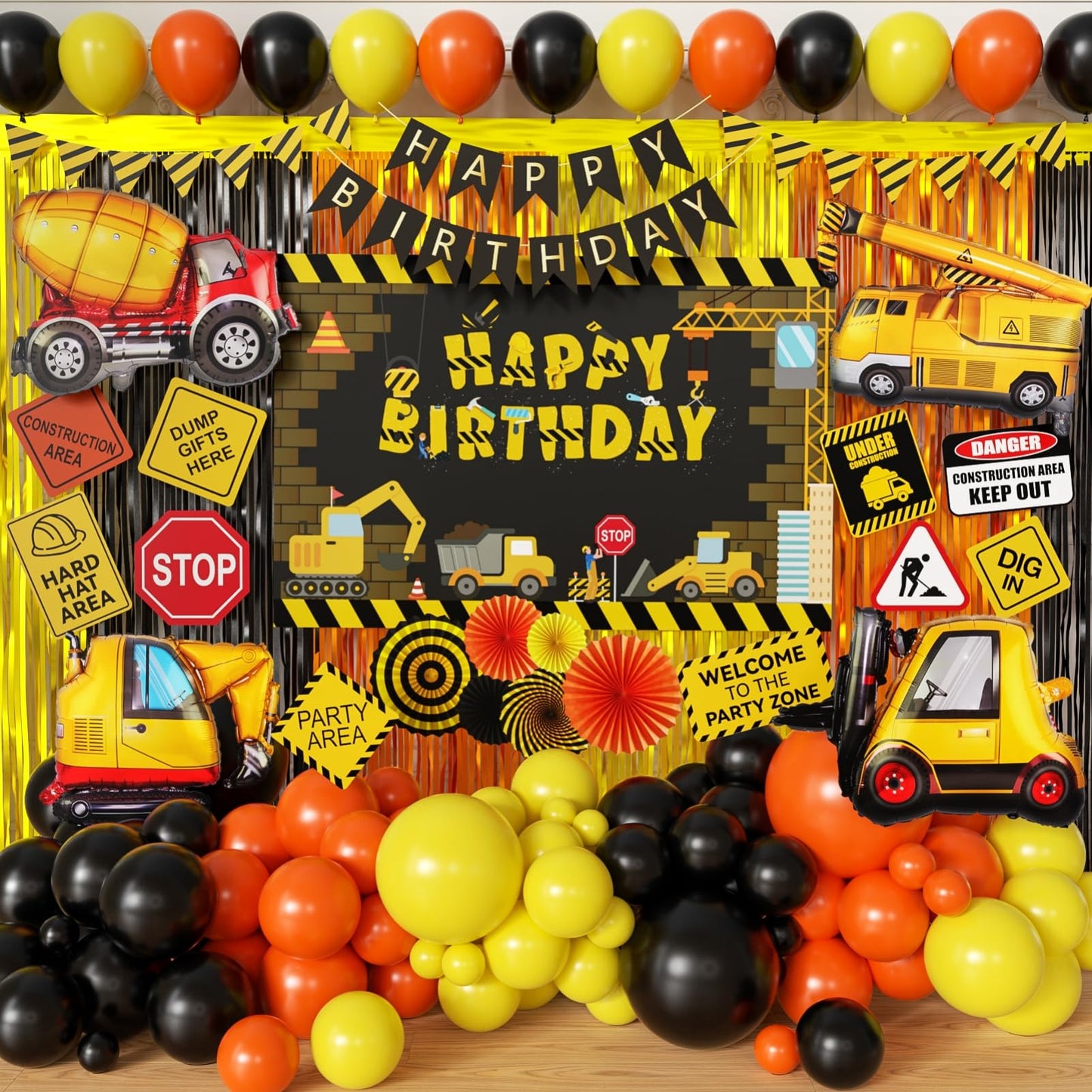 Construction Birthday Party Supplies Dump Truck Party Decorations Kits Set arch kit Garland for Boy Construction Balloons Signs Backdrop Happy