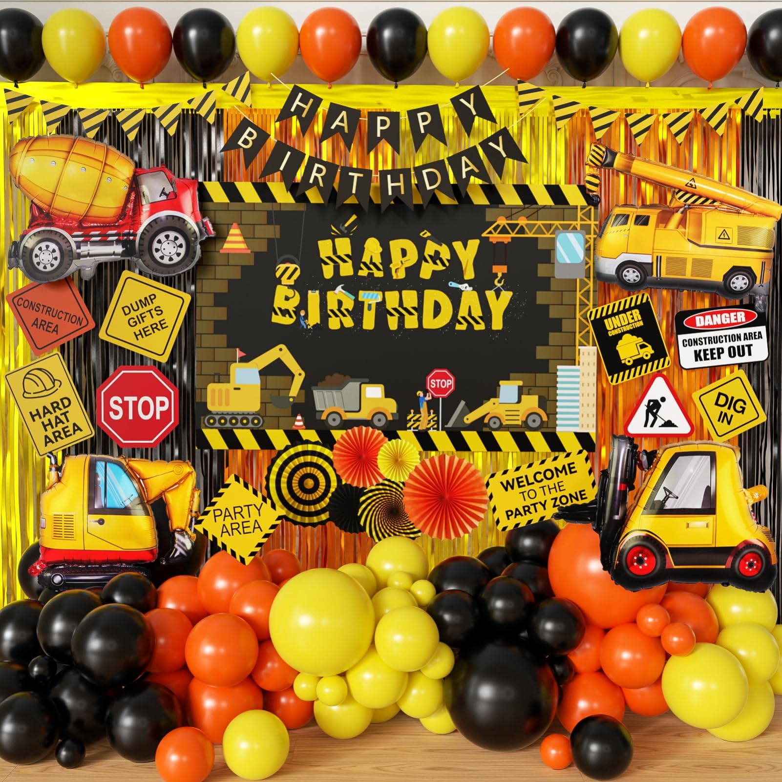 Construction Birthday Party Supplies Dump Truck Party Decorations Kits Set arch kit Garland for Boy Construction Balloons Signs Backdrop Happy