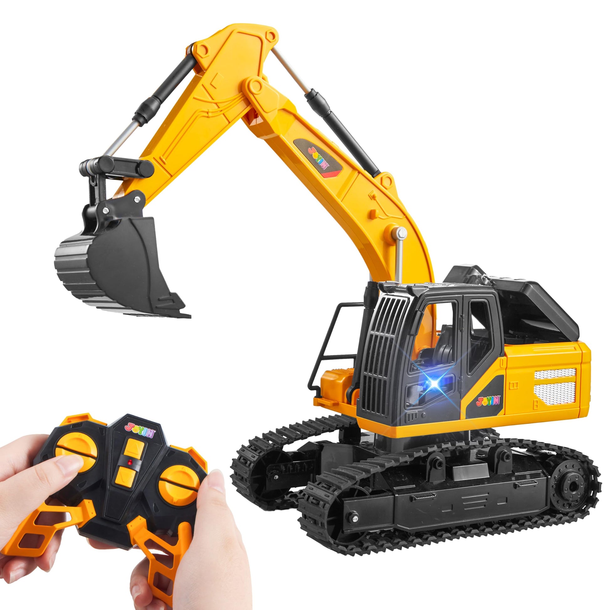 JOYIN Remote Control Excavator Toys for Boys, 2.4Ghz RC Play Excavator with Light, Construction Toys for Boys Birthday Gift 3-5 4-7 8-12 Year Old Kids