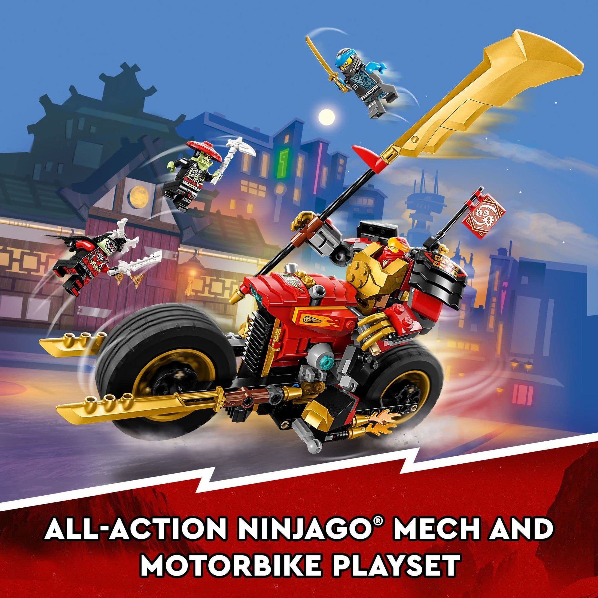LEGO NINJAGO Kai’s Mech Rider EVO 71783, Upgradable Ninja Motorbike Toy, Mech Action Figure and 2 Bone Warrior Minifigures, Collectible Toys for Kids