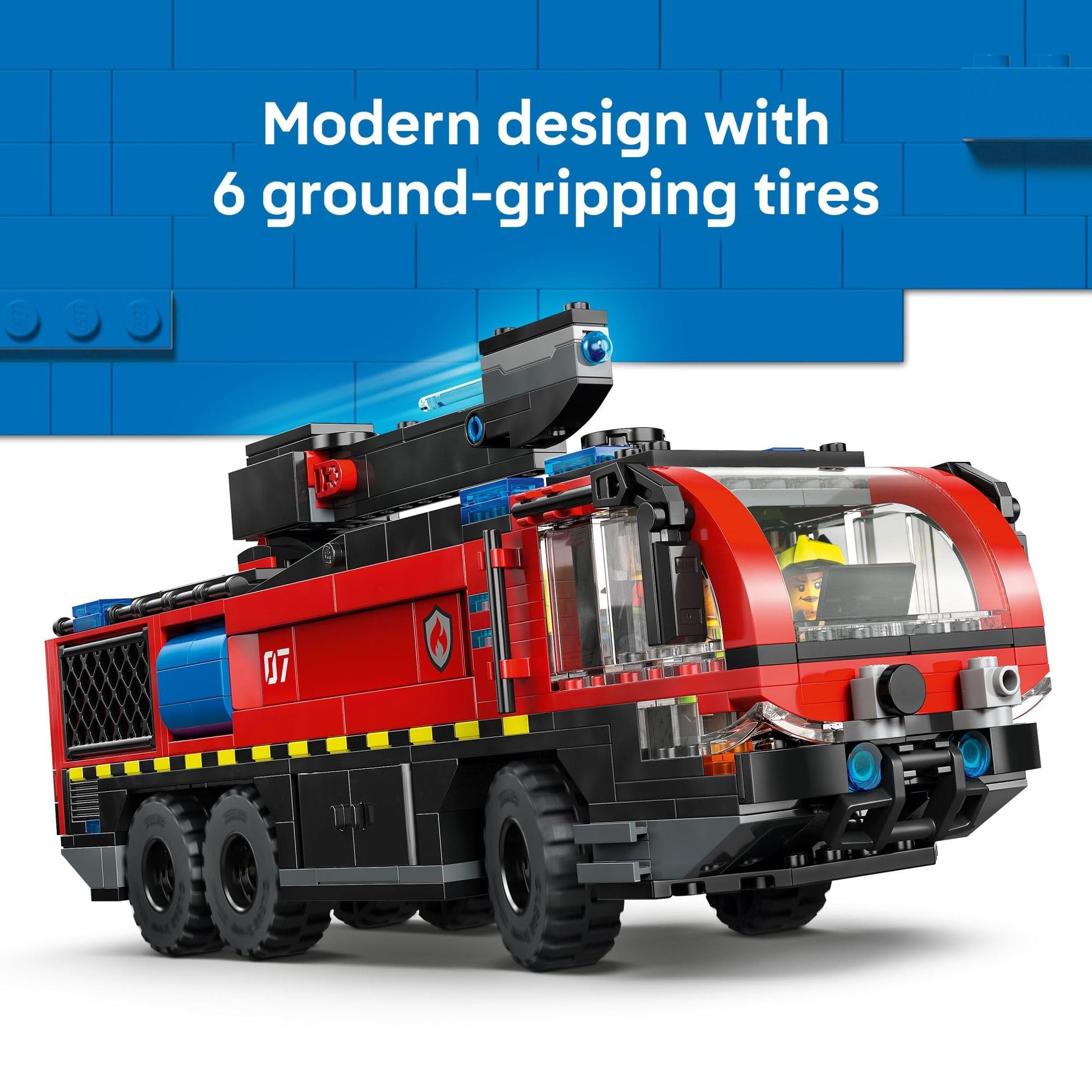 LEGO City Airport Fire Truck Kids Building Toy - Pretend Play Emergency Vehicle for Boys & Girls, Ages 7+ - Fire Engine Toy W/ 4 Firefighter