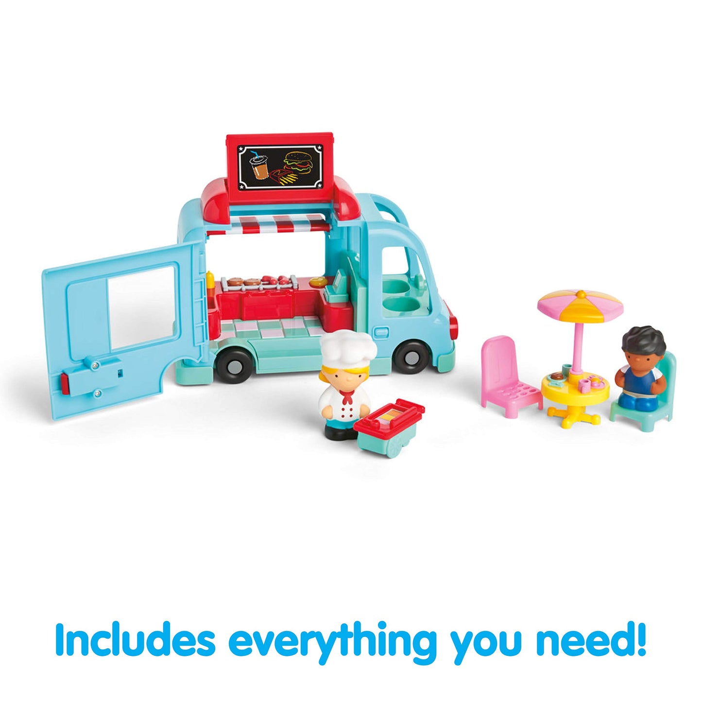 Kidoozie Cruisin Cuisine Playset, 7 Piece Lights and Sounds Food Truck, Imaginative Figure Play, for Children 18 Months and Up, Multi