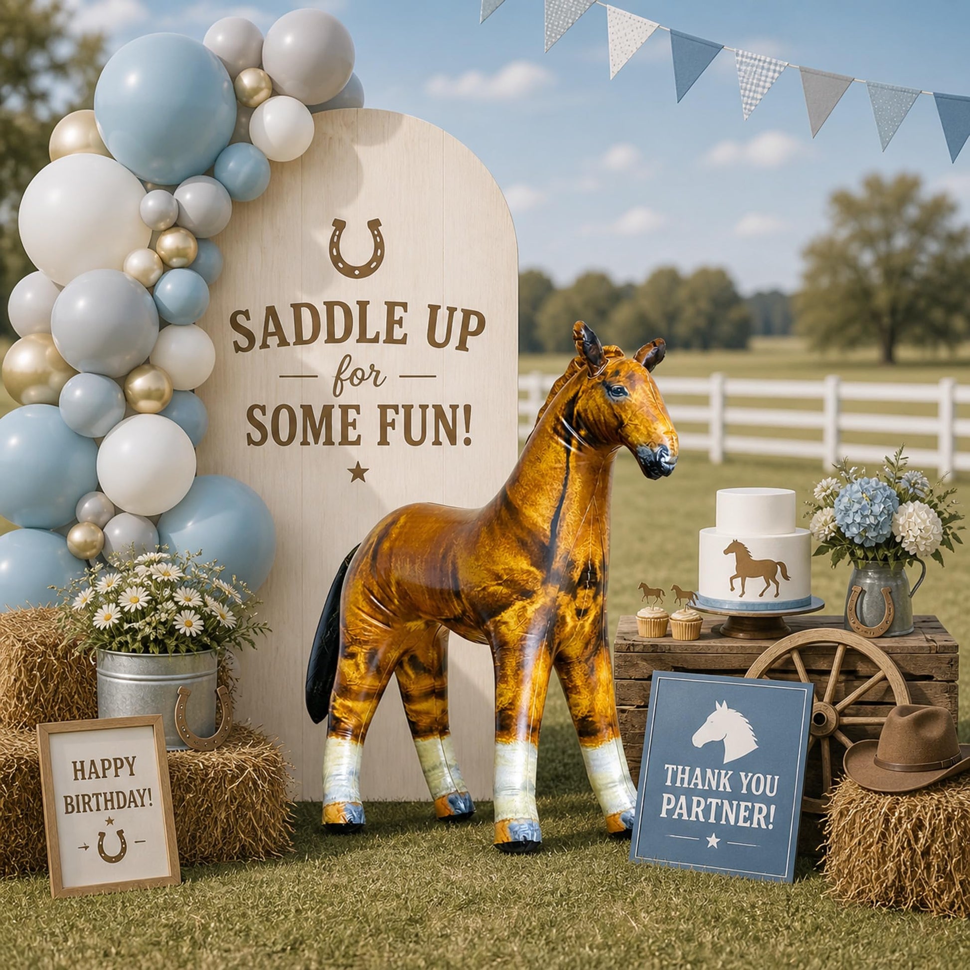 Jet Creations 38" L, Inflatable Horse Toys, Golden Brown Blow-Up Horse Toy Figure for Decoration or Play, Livestock Theme Party, Birthday, VBS, Photo