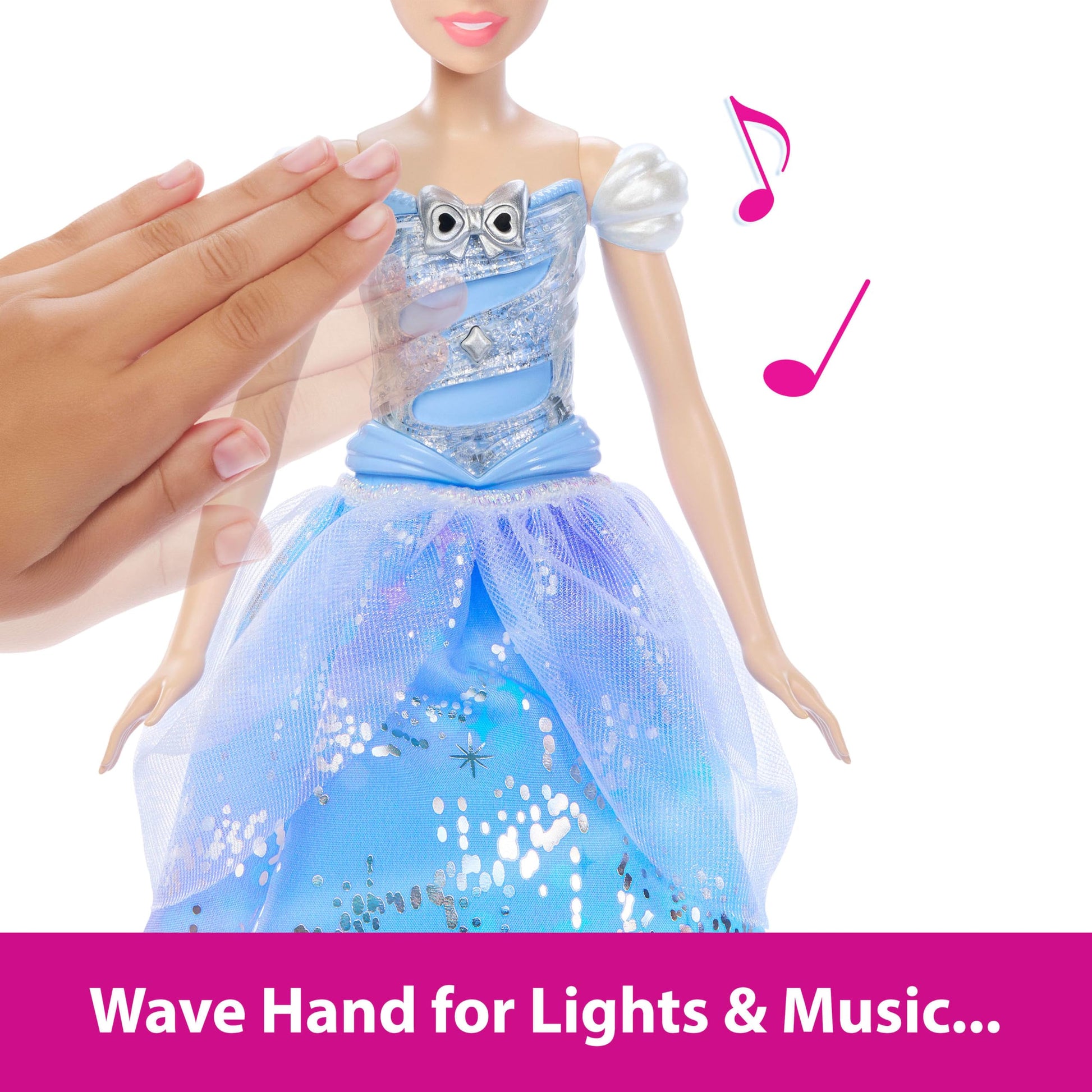 Mattel Disney Princess Cinderella Light-Up Dress Fashion Doll with Sounds & Magic Wand Activation, Enchanted Ballgown Cinderella Inspired by Movie