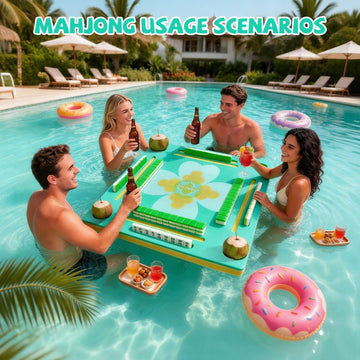 GKQWLW Floating Mahjong Table for Pool, Double-Sided Water Game Tray with Mahjong & Poker Card Playing Surfaces for Poker, Card, Dominoes, Board Games