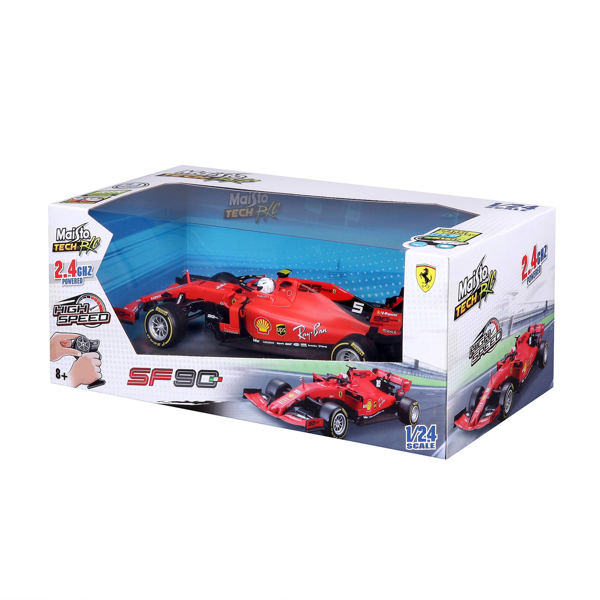 Maisto Tech Premium, High-Performance R/C F1 Ferrari SF90 Leclerc Super Car - 2.4 GHZ - 1:24 Scale