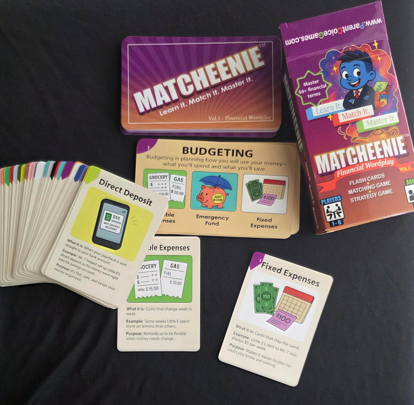 Matcheenie Financial Literacy Card Game - Flash Cards + Matching + Strategy Game - Learn Real-Life Money Skills Through Play - Ages 5+ - Family