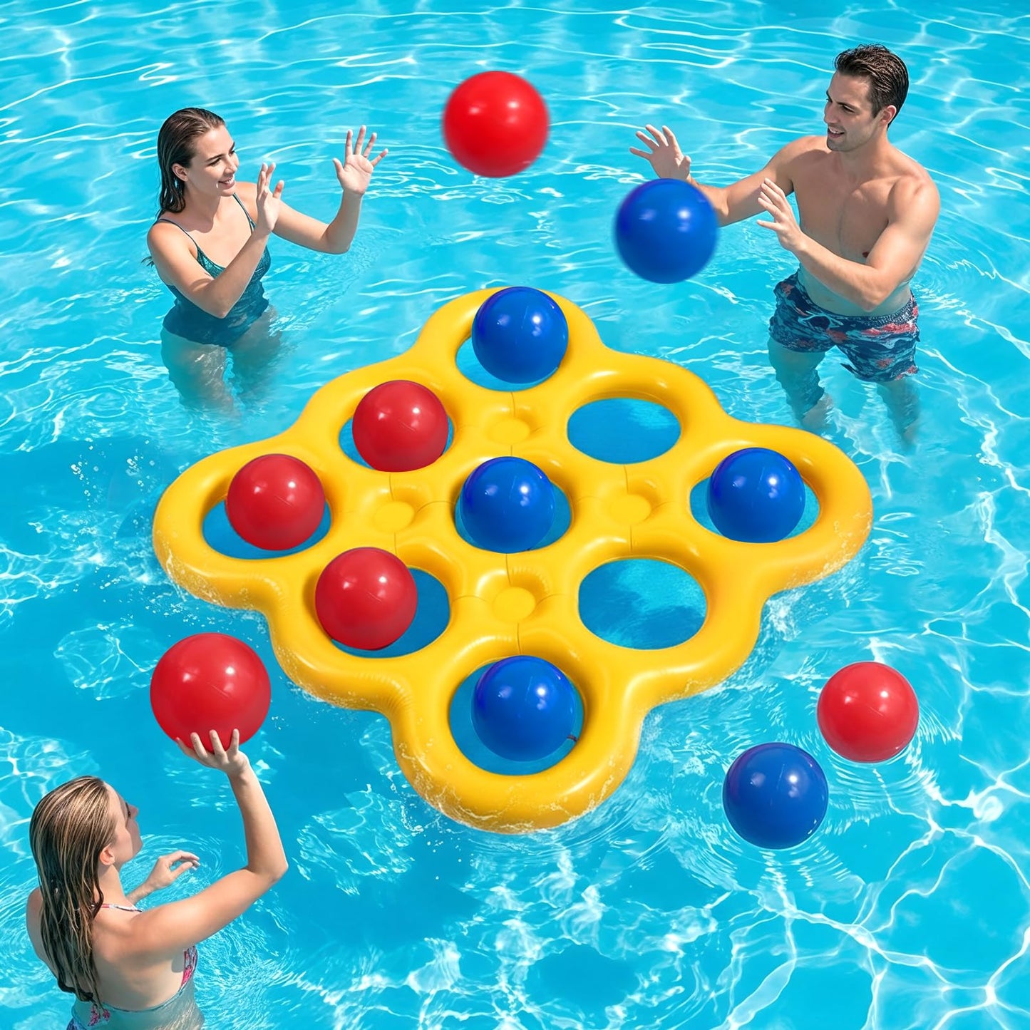 MoKo Tic-Tac-Toe Pool Game Set, Inflatable Water Toys with 10 Balls