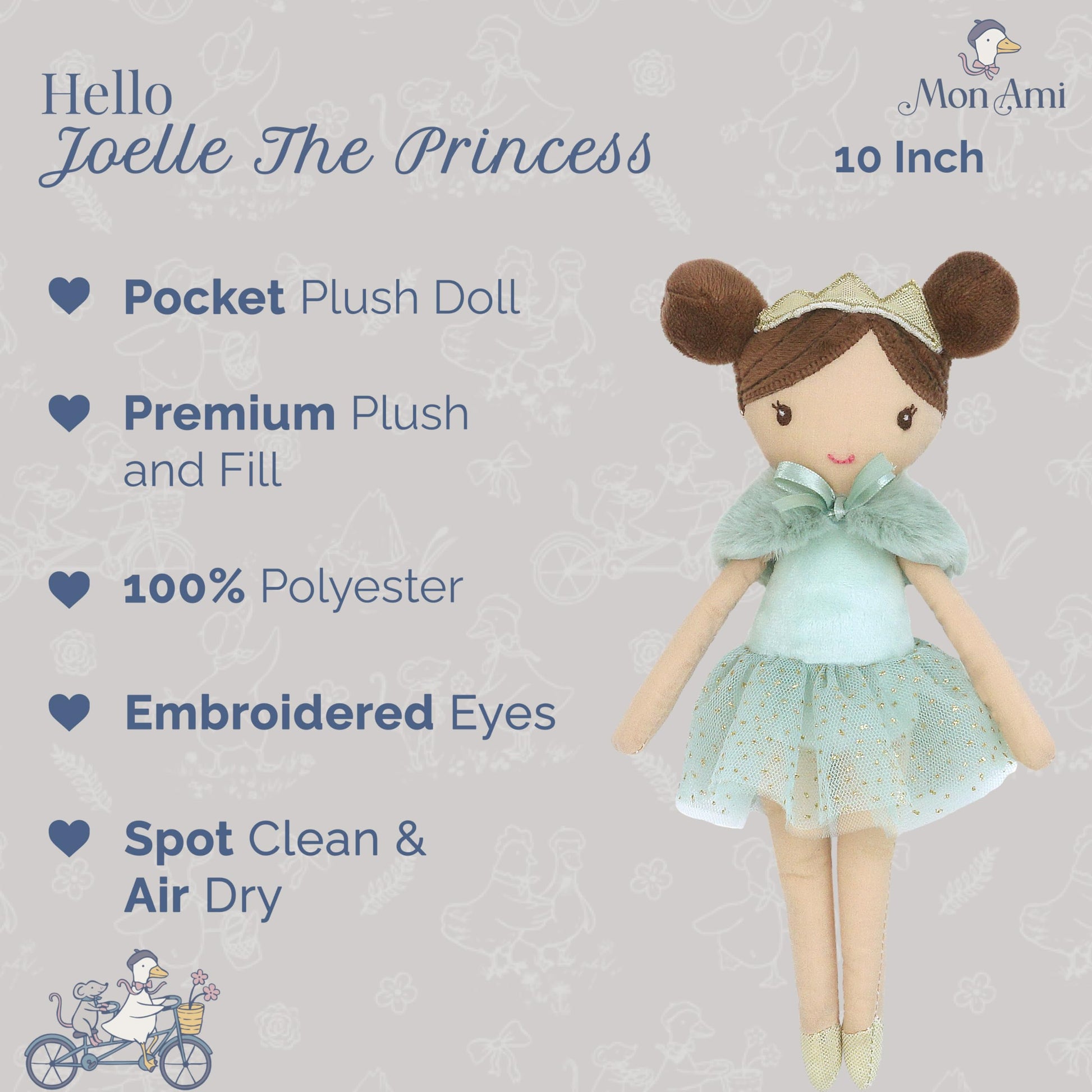 MON AMI Joelle Princess Pocket Doll, 10-Inch Plush Collectible Girls