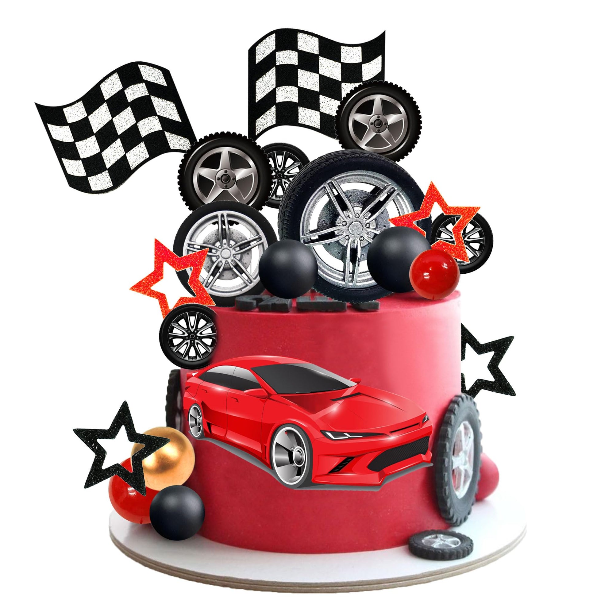 27 PCS Racing Wheel Cake Topper Tyre Cake Decorations for Racing Theme Race Car Birthday Supplies (01)