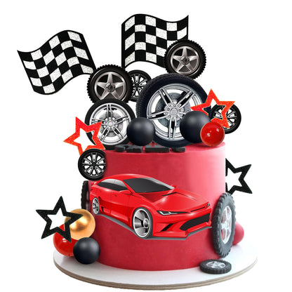 27 PCS Racing Wheel Cake Topper Tyre Cake Decorations for Racing Theme Race Car Birthday Supplies (01)
