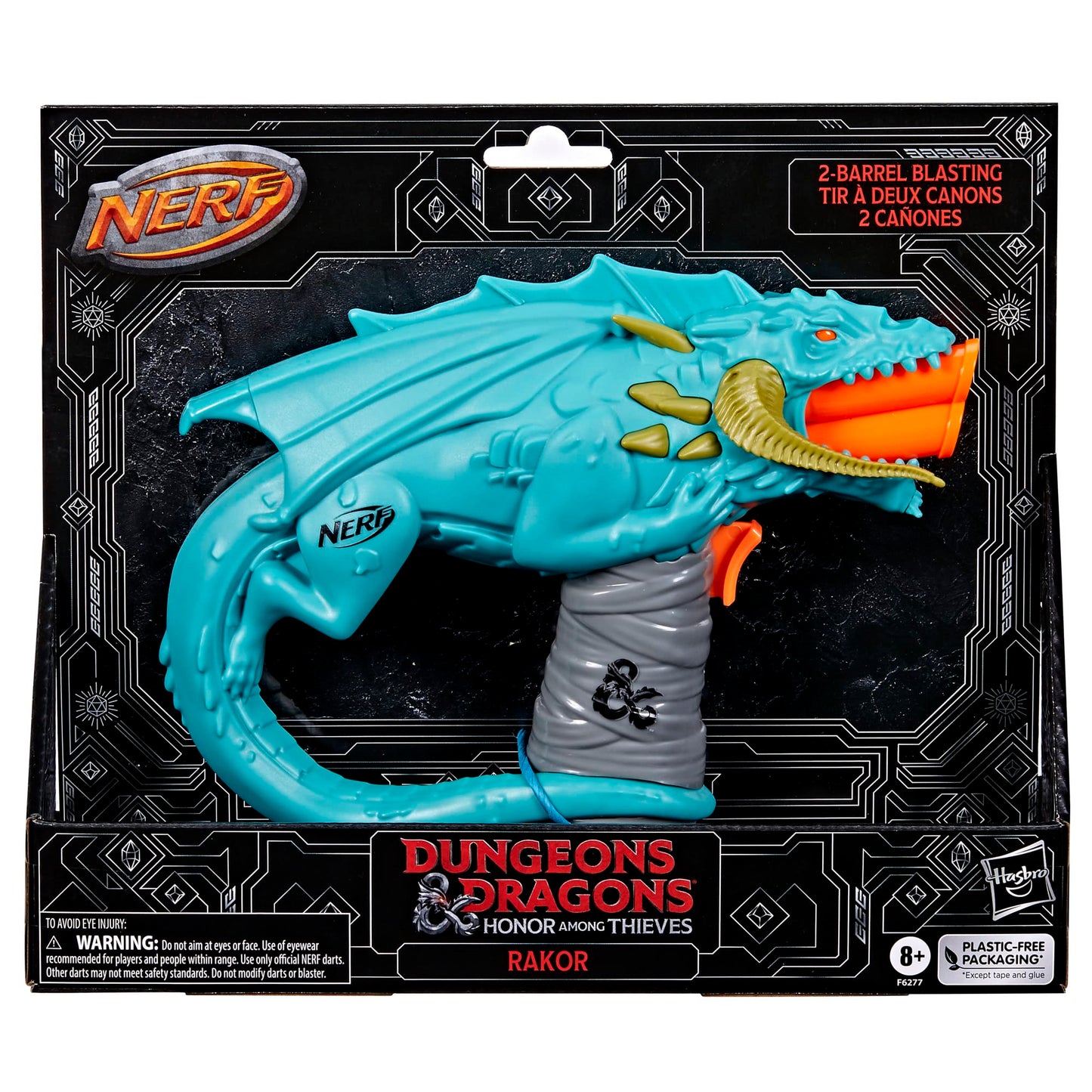 Nerf Dungeons & Dragons Rakor Blaster, 4 Elite 2.0 Darts, Kids Outdoor Games, D&D Blaster Toys for Ages 8 & Up