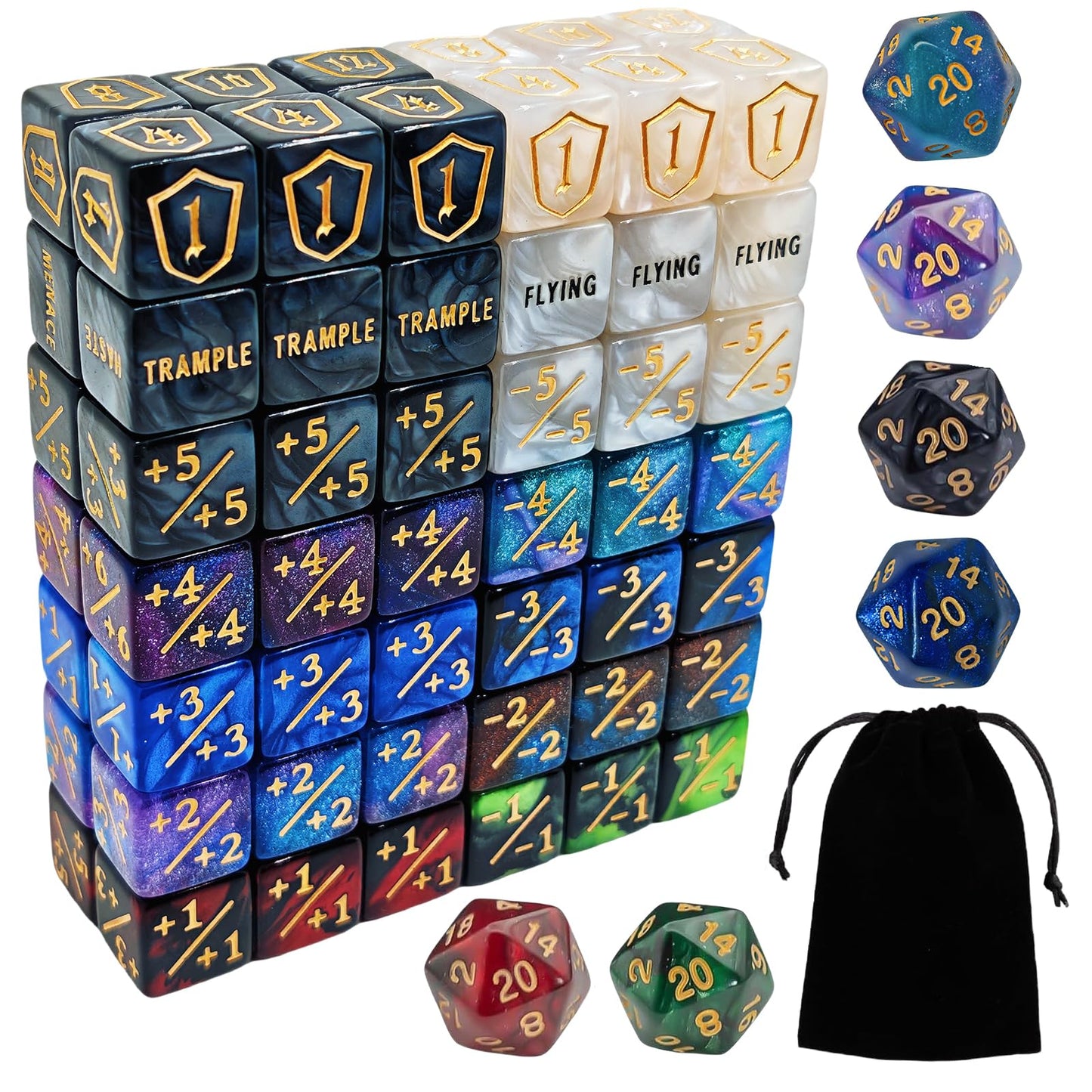 90 PCS MTG Counter Dice Set - AbilityKeyword Counters, -1/+1 Life Counter, Shield Life Counter Dice, Creature Stat Buffs, Marble Colour D6 Cube Dice