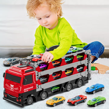 Kenthoris 78 inches Transport Truck with 24pcs Die-Cast Cars Toys, Cars Toddler Toys Gifts for 2-7 Years Old Boys & Girls, Blue Modern Truck Toys