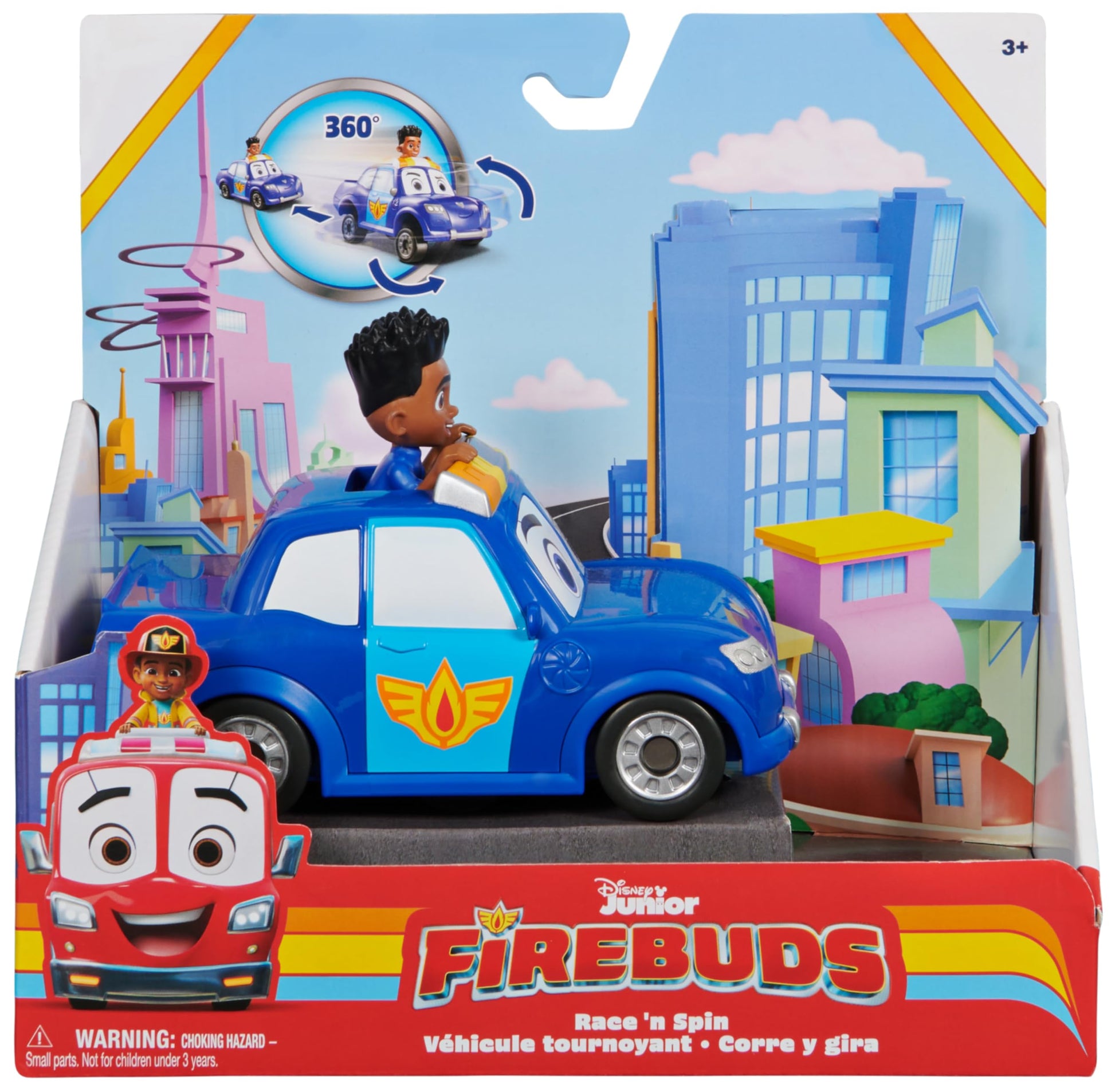 Disney Junior Firebuds, Jayden and Piston Toy Car with Pull-Back Feature and Doughnut Drift Action, Kids’ Toys for Boys and Girls Aged 3 and Up