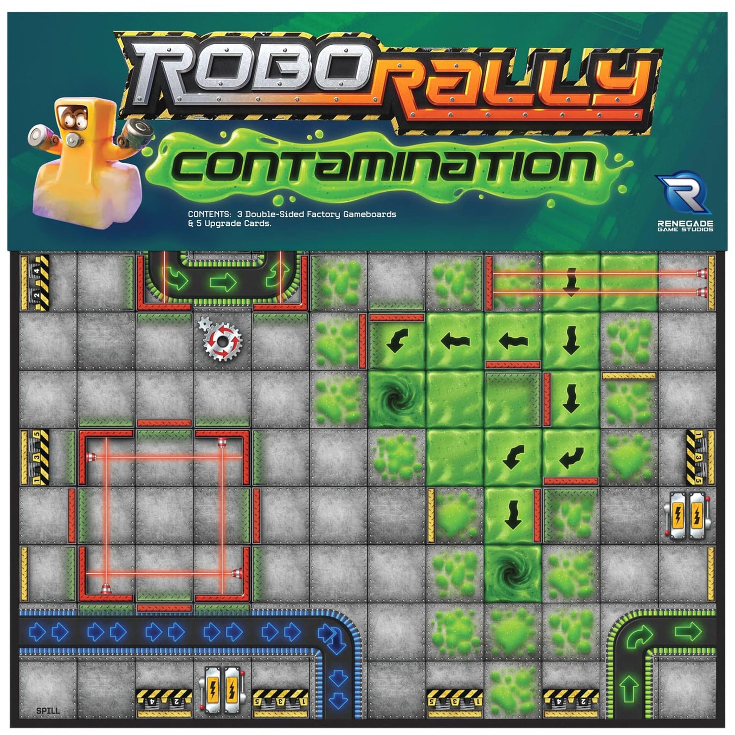 Renegade Game Studios Robo Rally Board Game Expansion - Contamination with Trap Doors & Chop Shops, 2-6 Players