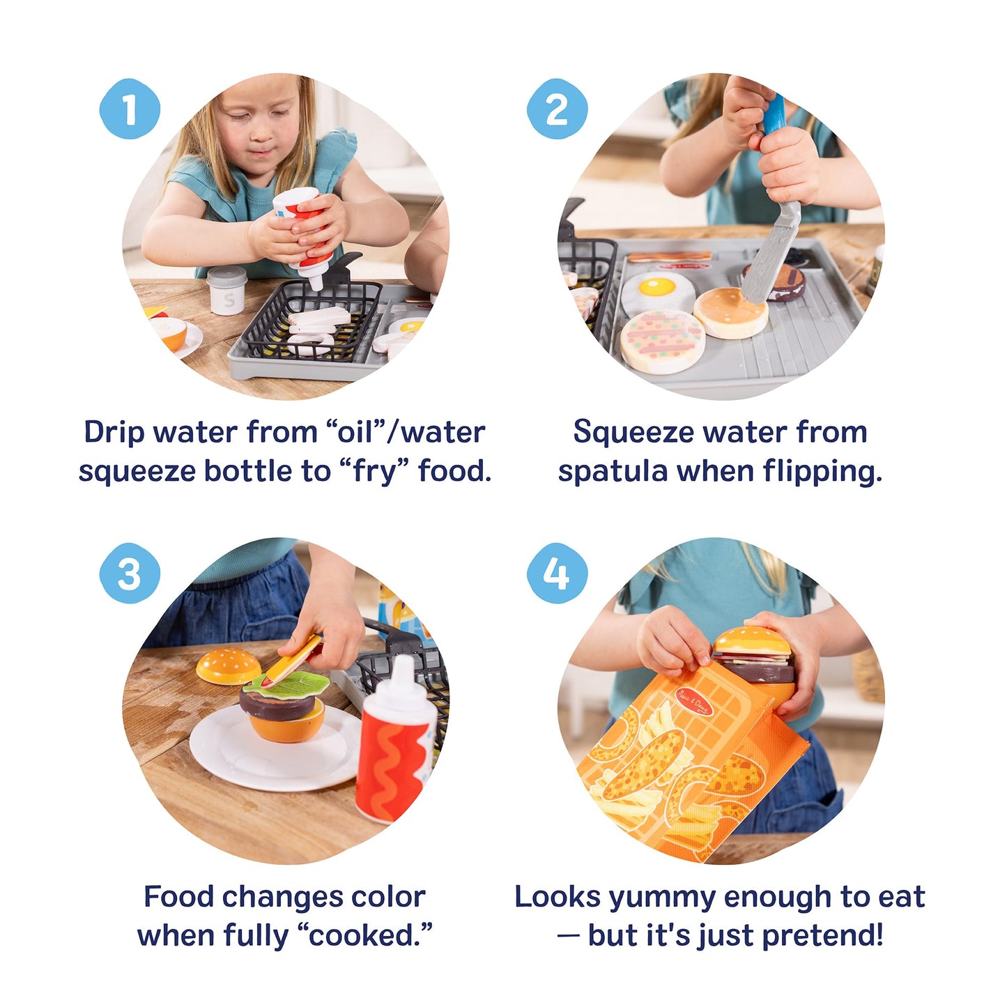 Melissa & Doug Flip & Fry Grill Play Set with Water Wow!® Kids Kitchen Playset with Color Changing Play Food, Preschool Toys for Girls & Boys Ages 3+