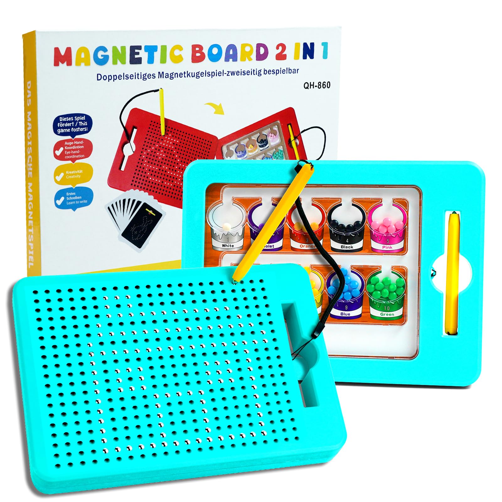TiTiC 2 in 1 Magnetic Drawing Board, Magnetic Color Number Maze, with Beads and Magnet Stylus Pen, Magnetic Tablet Toy for Airplane & Car Ride