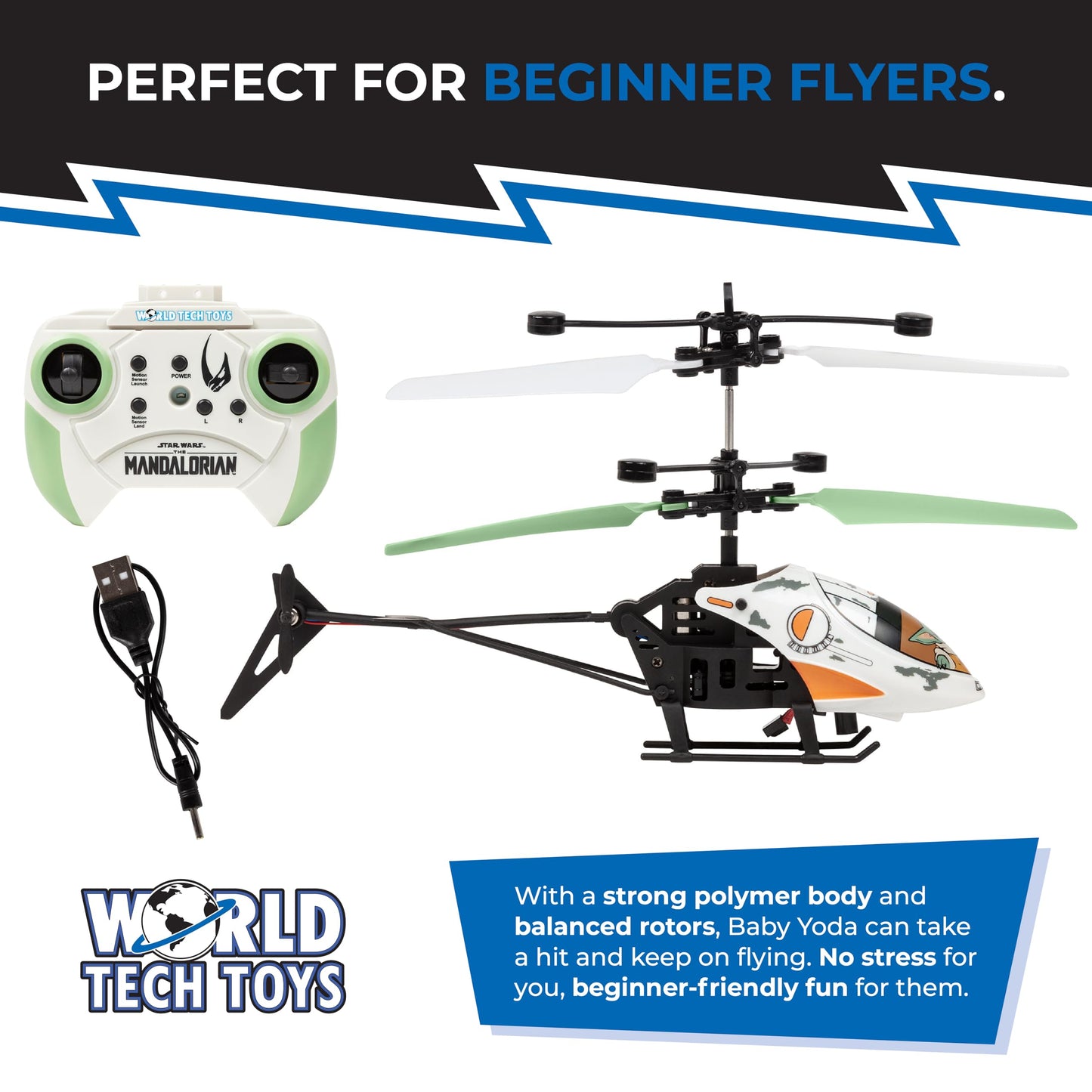 Star Wars Baby Yoda Remote Control Helicopter, LED Lights, Motion Sensor