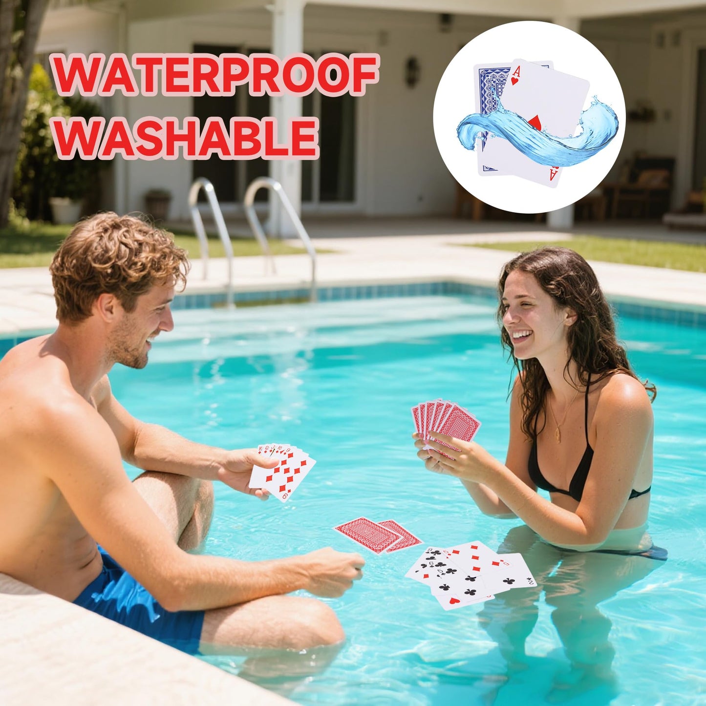 GSE Games & Sports Expert 2-Deck 100% Plastic Waterproof Playing Cards, Standard Regular Index, Poker Size, Perfect for Outdoor Camping, Beach & Pool