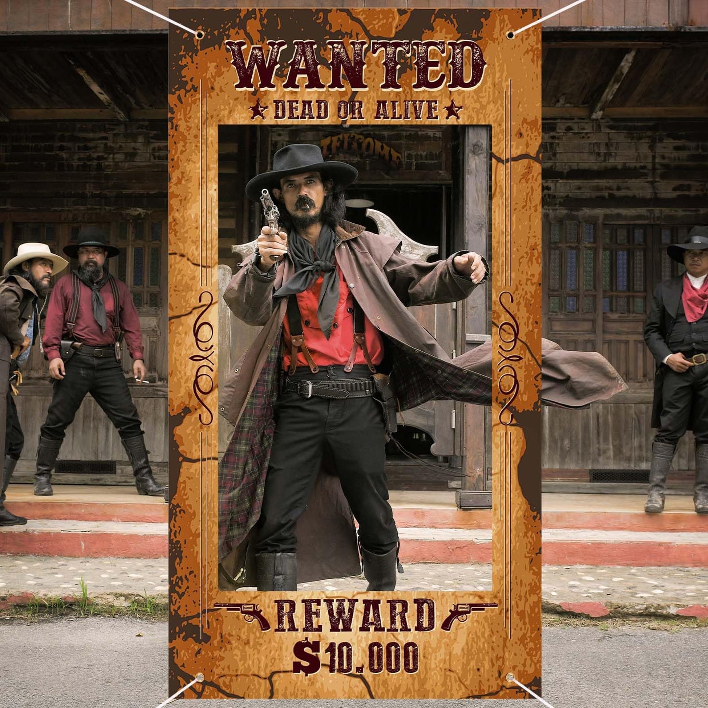 Large Western Wanted Poster Western Cowboy Party Decoration Wanted Photo Booth Frame Wild West Selfie Banner Backdrop for West Cowboy Birthday Party