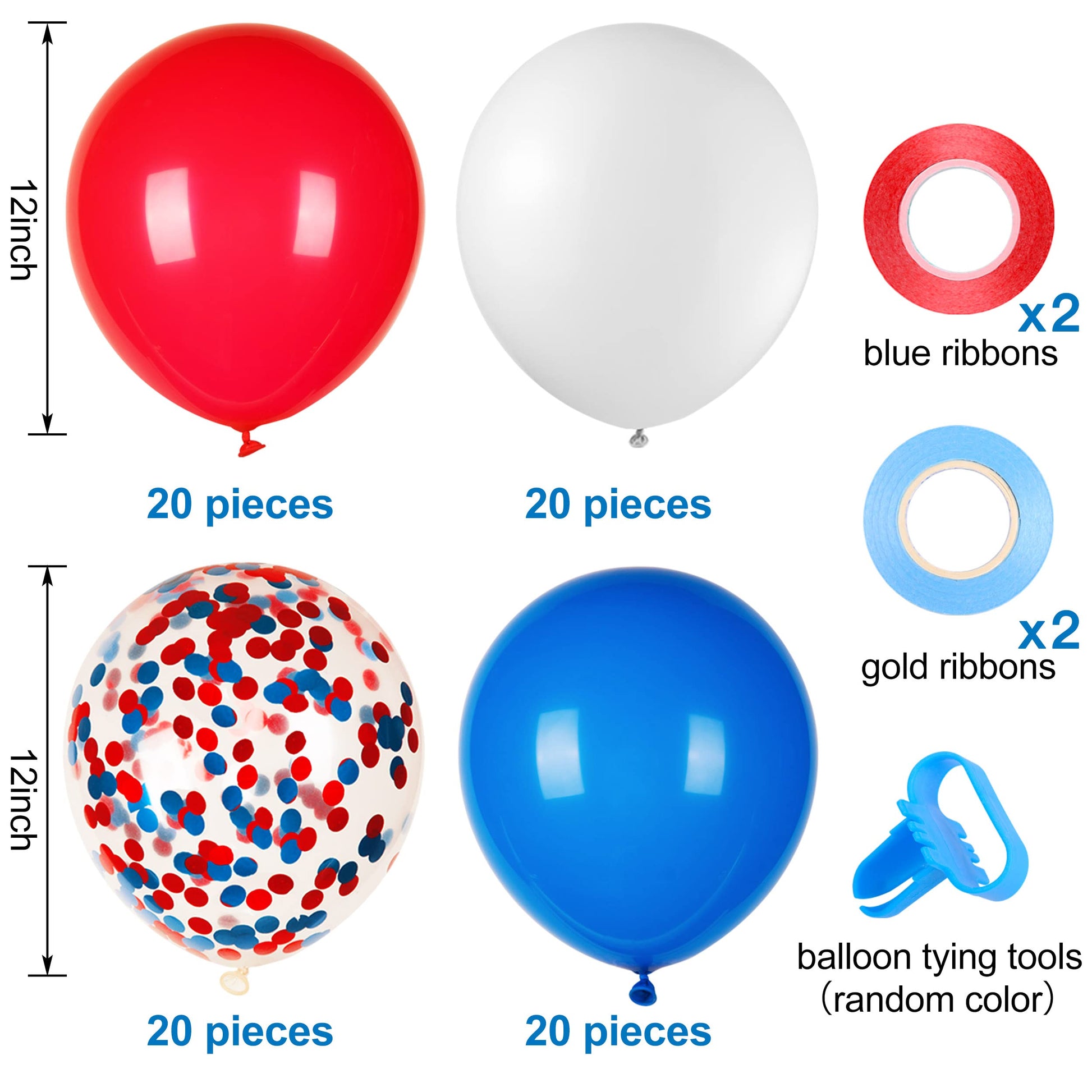 JOYYPOP 80 PCS Red White and Blue Balloons 12 Inch Patriotic Balloons with Confetti Balloons for 4th of July Decorations Independence Day 250