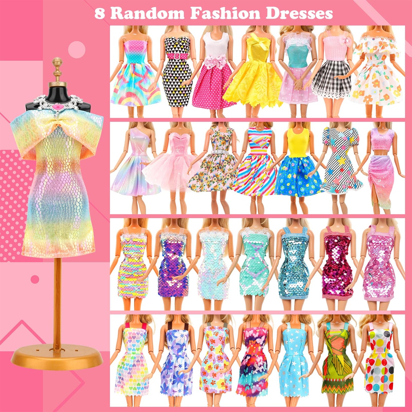 BARWA 116 Pack Doll Clothes and Accessories 5 Wedding Gown Dresses 9 Fashion Dresses Slip Dress 3 Tops 3 Pants 2 Swimsuits Bikini 16 Shoes 15 Hangers