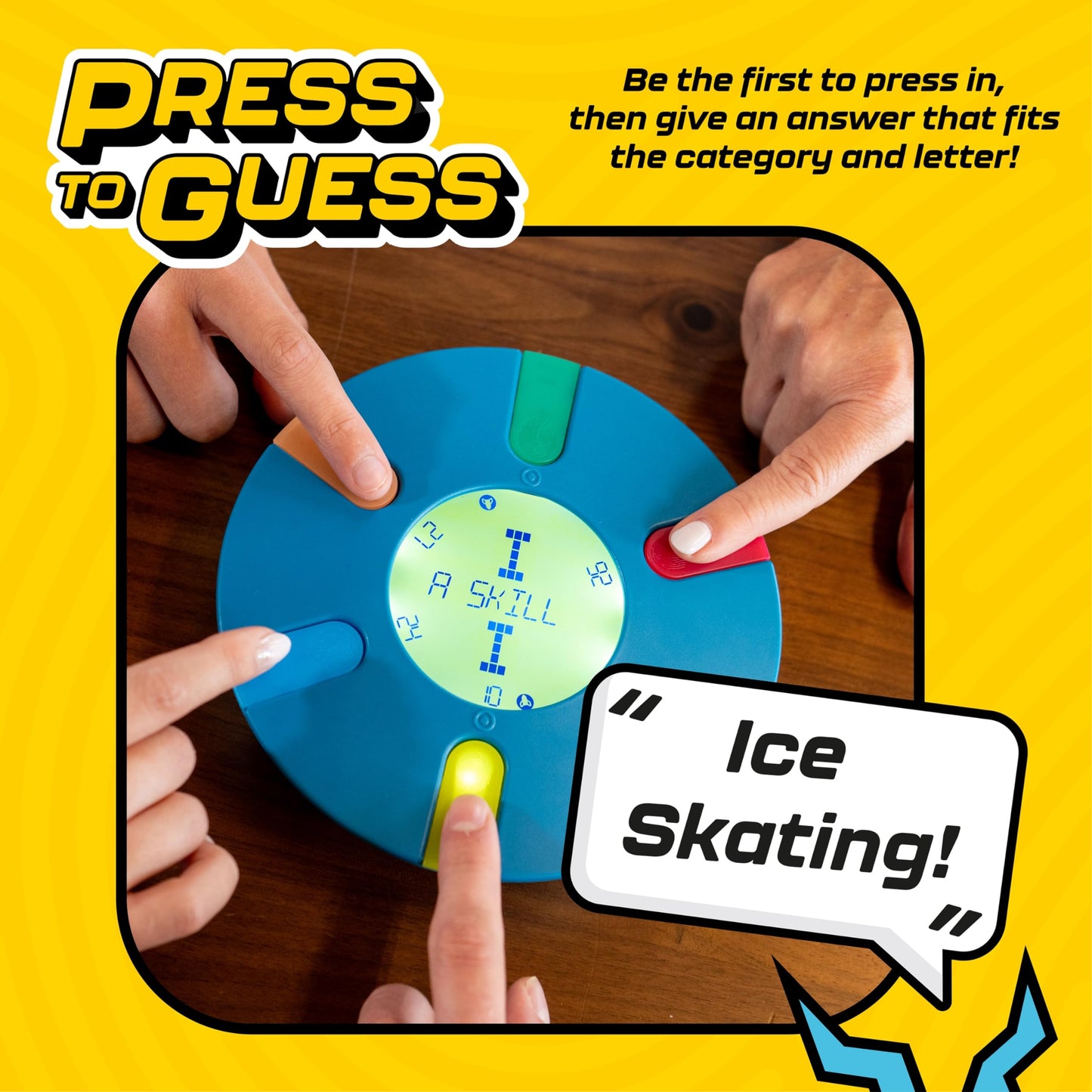 Buffalo Games - Press to Guess - Category Guessing Game - Electronic Game Board for Up to 6 Players - Guess and Challenge Guesses - Ages 8 and Up
