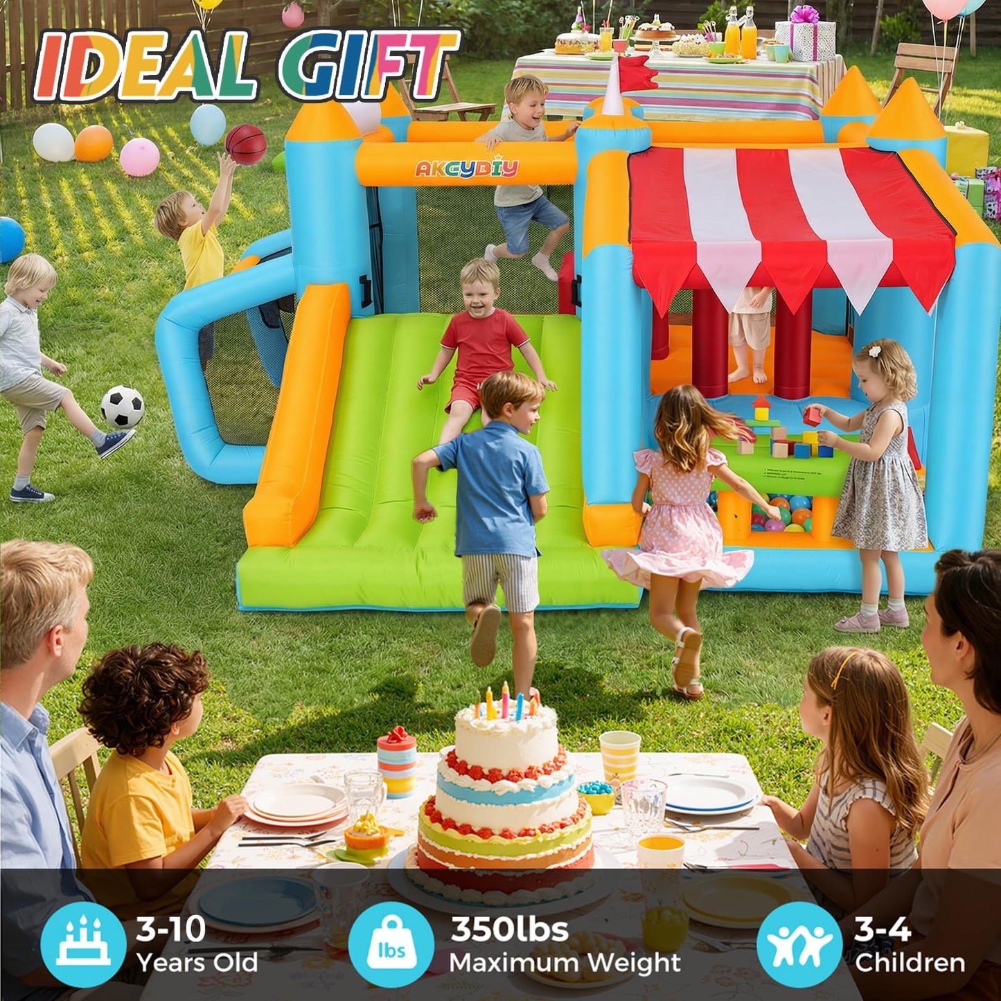 Whubefy Bounce House for Kids 3-10, 10-in-1 Bounce Castle for Backyard, Bouncy House with Slides, Market Stand, Jumping Area, Obstacle Courses & Ball