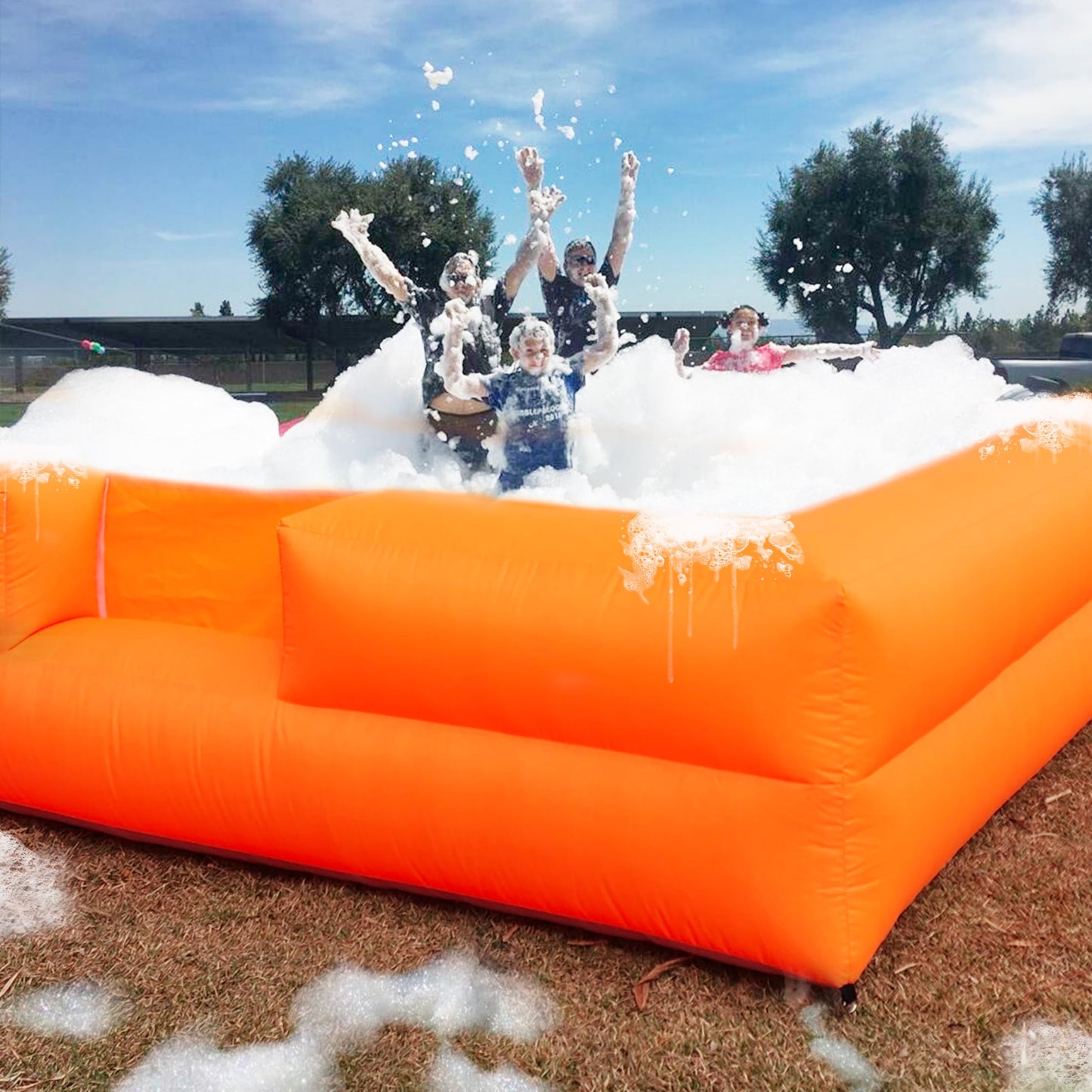 OZIS 10FT Ball Pit Inflatable Foam Pit with Built-in Blower, Portable Foam Party Pit for Indoor/Outdoor Activities Easy to Setup (Orange)