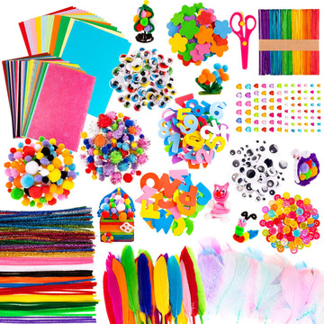 Whaline 1050 PCS Art Craft Kit Supplies 17 Styles Pipe Cleaners Pompoms Wiggle Googly Eyes Foam Flowers Letters Construction Papers Safety Scissors