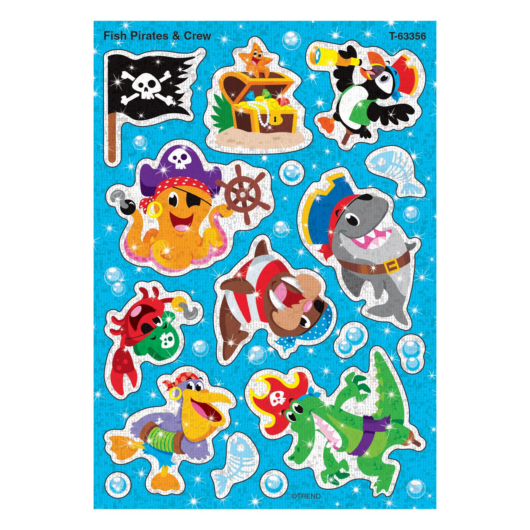 Trend Fish Pirates & Crew Sparkle Stickers, Classroom Incentives, 32 Count