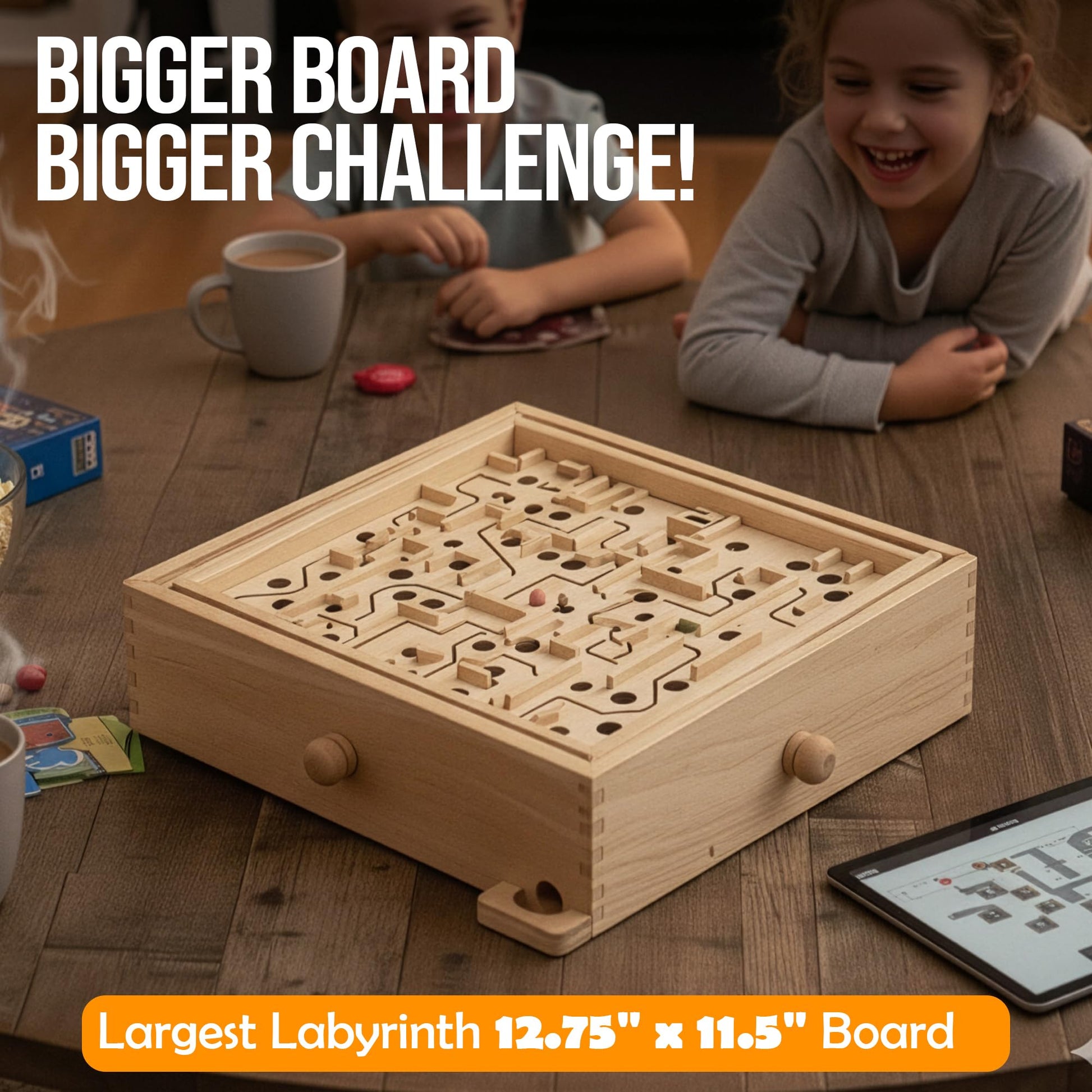 Sterling Games Wooden Labyrinth with 3 Swappable Boards - Classic Maze Game with 60, 36, and 25 Waypoints - Wooden Tilt Puzzle with Knob Control and 3
