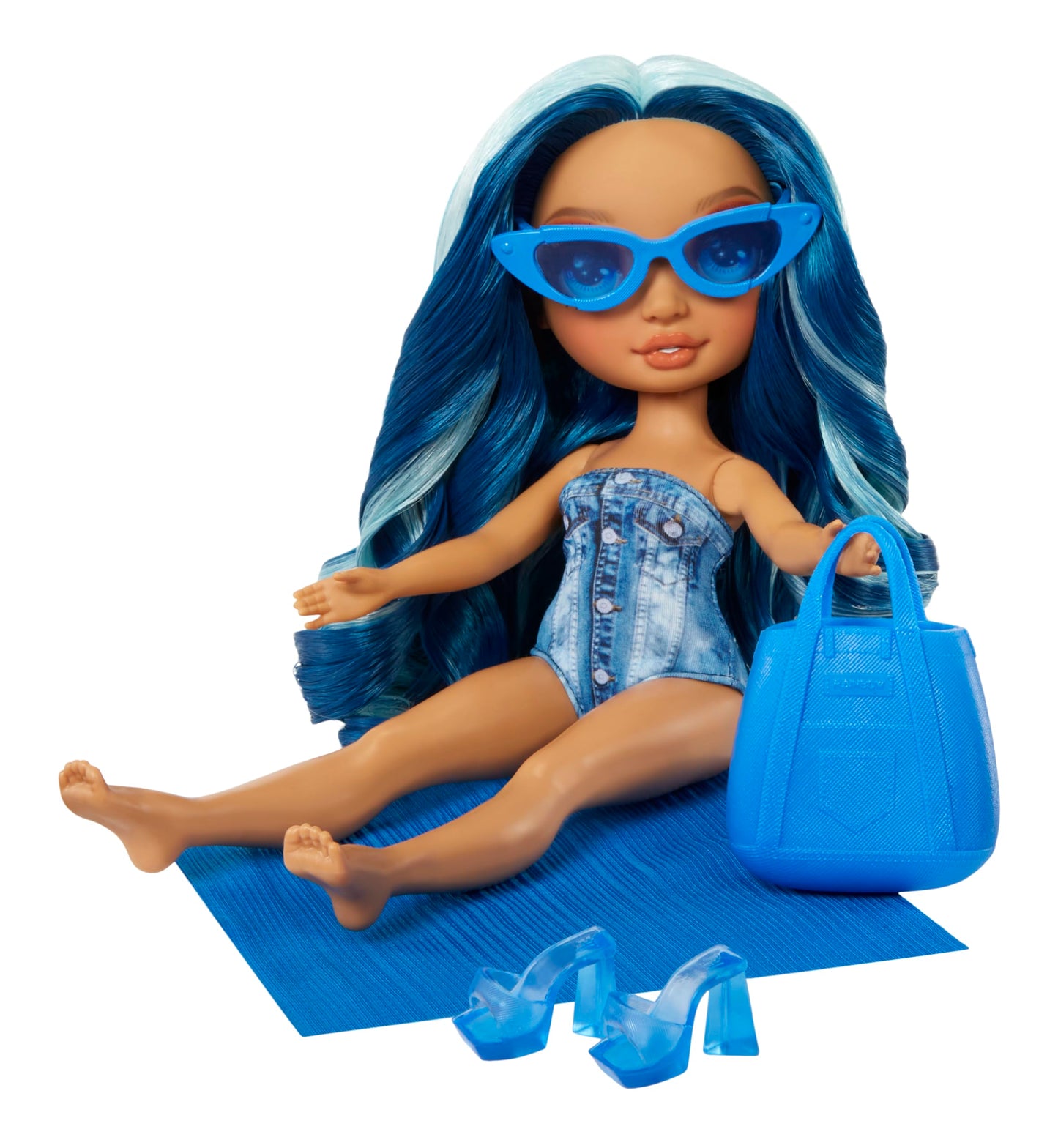 Rainbow High Swim & Style Skyler, Blue 11" Fashion Doll with Shimmery Wrap to Style 10+ Ways, Removable Swimsuit, Sandals, Fun Play Accessories, Great