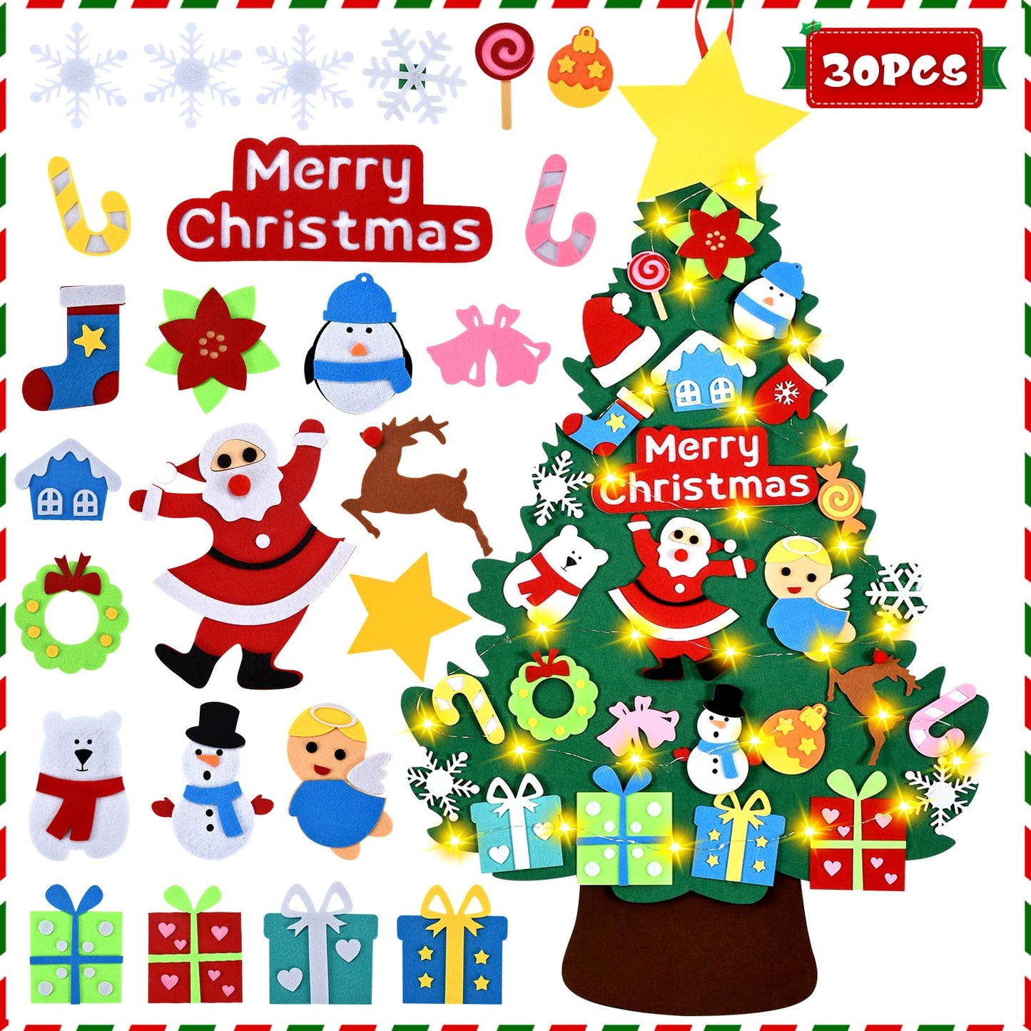 HmiL-U Felt Christmas Tree - 3.4 FT Christmas Decorations for Toddlers with 30 Pcs Ornaments,DIY Xmas Gifts for Door Wall Hanging Decorations