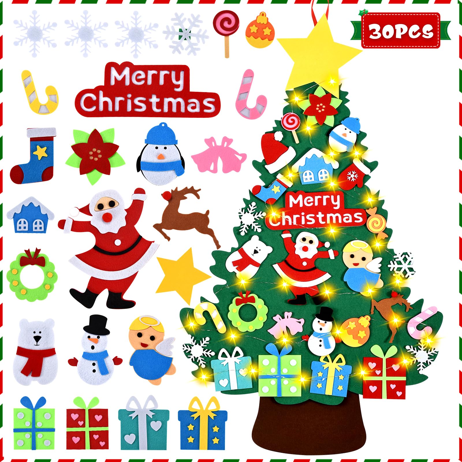 HmiL-U Felt Christmas Tree - 3.4 FT Christmas Decorations for Toddlers with 30 Pcs Ornaments,DIY Xmas Gifts for Door Wall Hanging Decorations