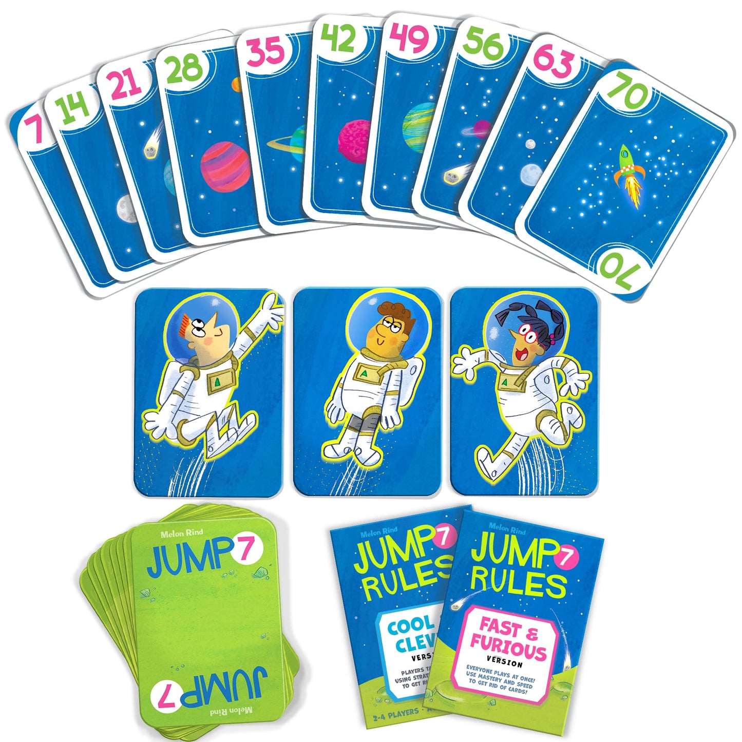 Melon Rind Jump 7, Math Game for Kids Learning Multiples of 7, Lively, Space-Themed Card Game, Quick, Fun Activity for Boosting Math Confidence, Easy