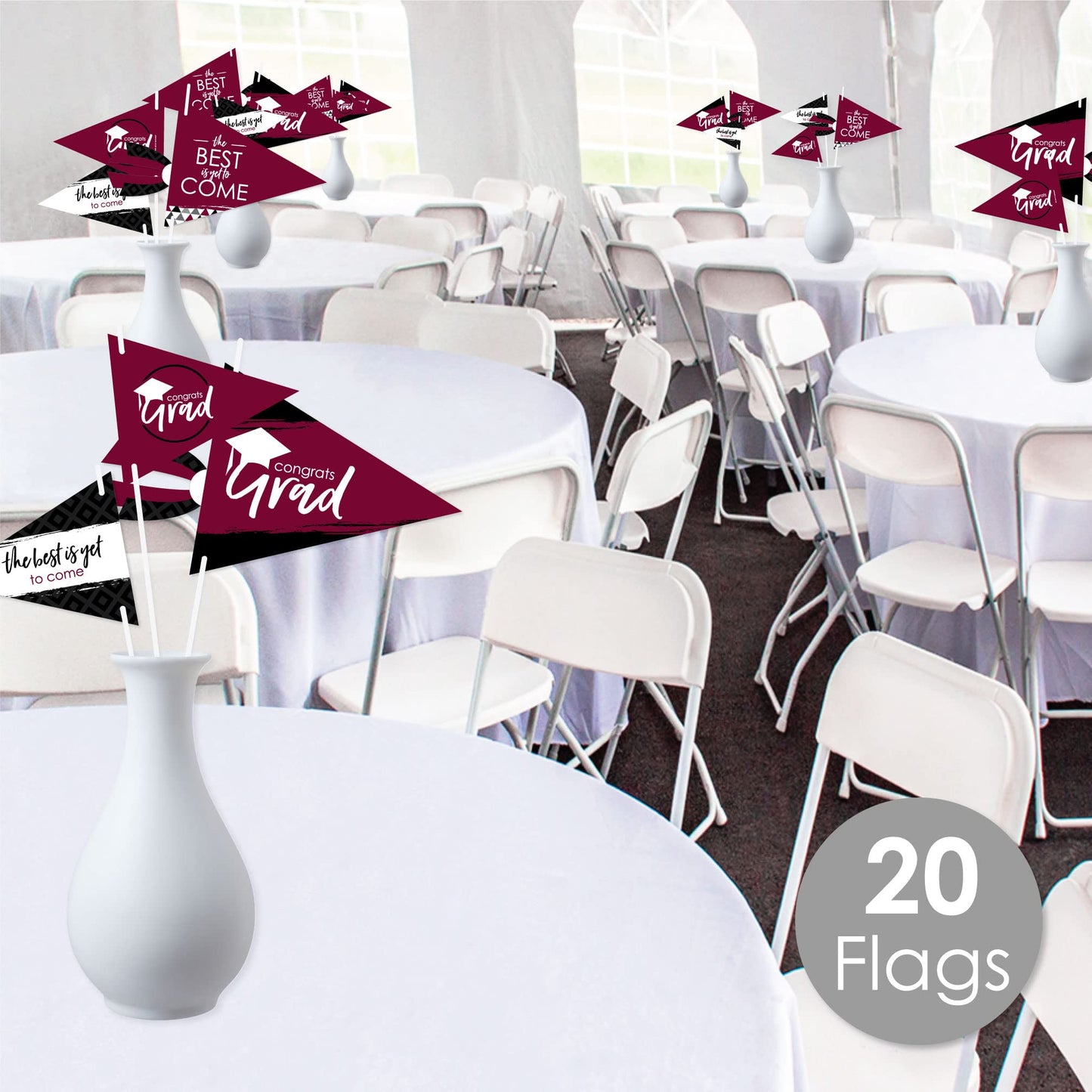 Big Dot of Happiness Maroon Grad - Best is Yet to Come - Triangle Burgundy Graduation Party Photo Props - Pennant Flag Centerpieces - Set of 20