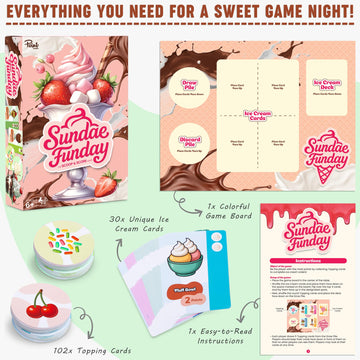 Point Games Sundae Funday Family Board Game Ice Cream Building Card Game for Kids & Adults - Scoop, Stack & Score! - Fun Family Game Night, 2-4