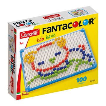 Quercetti Fantacolor Basic Pegboard Toy - 100 Pieces with 10mm Pegs in 4 Colors to Create Mosaic Art, for Kids Ages 3-6 Years,Multi Color