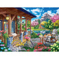 Bits and Pieces Jigsaw Puzzle for Adults - Colorful House Near The Lake by Image World - Scenic Lakeside Porch with Bicycle, Flowers, Cabin & Mountain